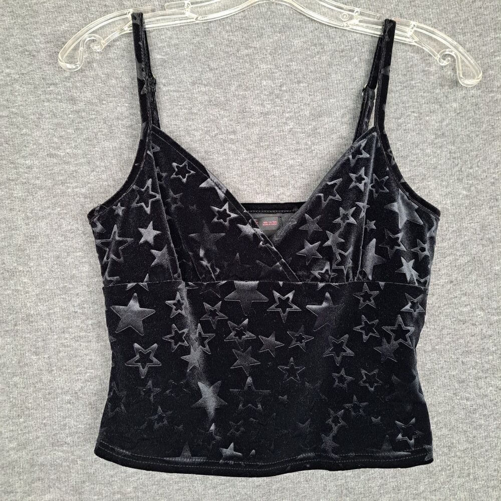 ROMWE Black Velour Star Pattern Cropped Tank Top Womens Fairy Festival Size XS